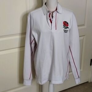 England Rugby Pull on shirt men's medium or unisex white with red stripe